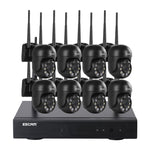 ESCAM WNK618 300萬畫素 8頻道無線半球攝影機 HD NVR 安全系統，支援動態偵測、雙向語音、全彩夜視及 TF 卡，歐規插頭，WNK618