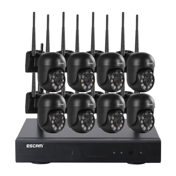 ESCAM WNK618 300萬畫素 8頻道無線半球攝影機 HD NVR 安全系統，支援動態偵測、雙向語音、全彩夜視及 TF 卡，歐規插頭，WNK618