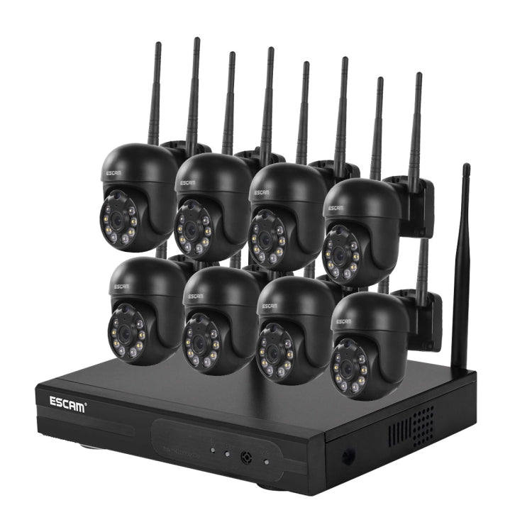 ESCAM WNK618 300萬畫素 8頻道無線半球攝影機 HD NVR 安全系統，支援動態偵測、雙向語音、全彩夜視及 TF 卡，歐規插頭，WNK618