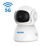 ESCAM PT201 HD 1080P 雙頻WiFi網路攝影機，支援夜視／動態偵測／自動追蹤／TF卡／雙向語音，歐規插頭，PT201