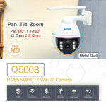 ESCAM Q5068 H.265 5MP 旋轉/傾斜/4倍變焦 WiFi 防水網路攝影機，支援 ONVIF 雙向通話及夜視，澳洲插頭、英國插頭、美國插頭、歐洲插頭、澳洲插頭