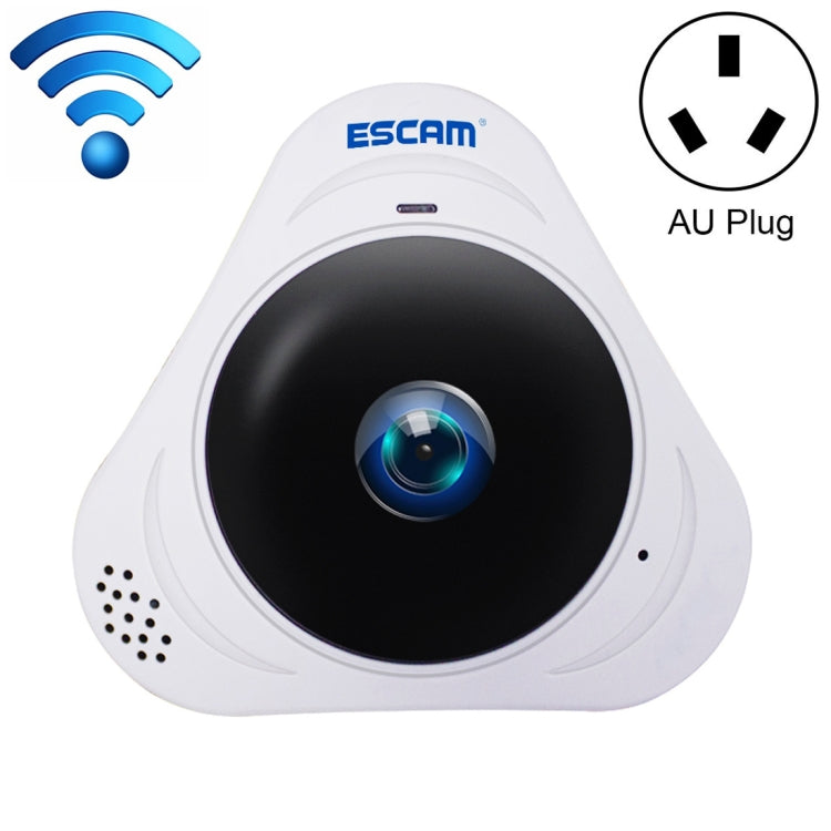 ESCAM Q8 960P 360 度魚眼鏡頭 1.3MP 無線網路 IP 攝影機，支援動態偵測／夜視，紅外線距離：5-10米，澳洲插頭，Q8 美國插頭，Q8 澳洲插頭，Q8 歐洲插頭，Q8 英國插頭