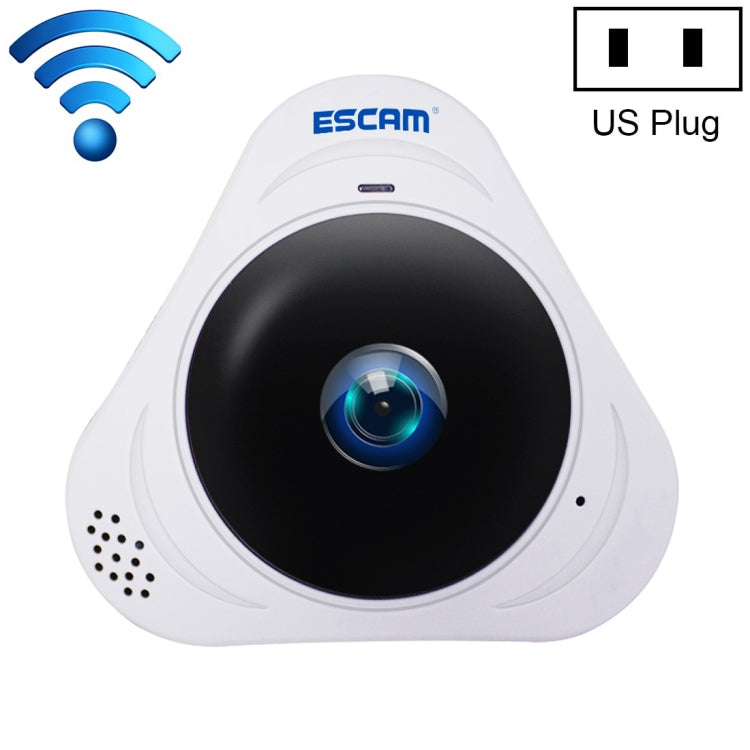 ESCAM Q8 960P 360 度魚眼鏡頭 1.3MP 無線網路 IP 攝影機，支援動態偵測／夜視，紅外線距離：5-10米，澳洲插頭，Q8 美國插頭，Q8 澳洲插頭，Q8 歐洲插頭，Q8 英國插頭