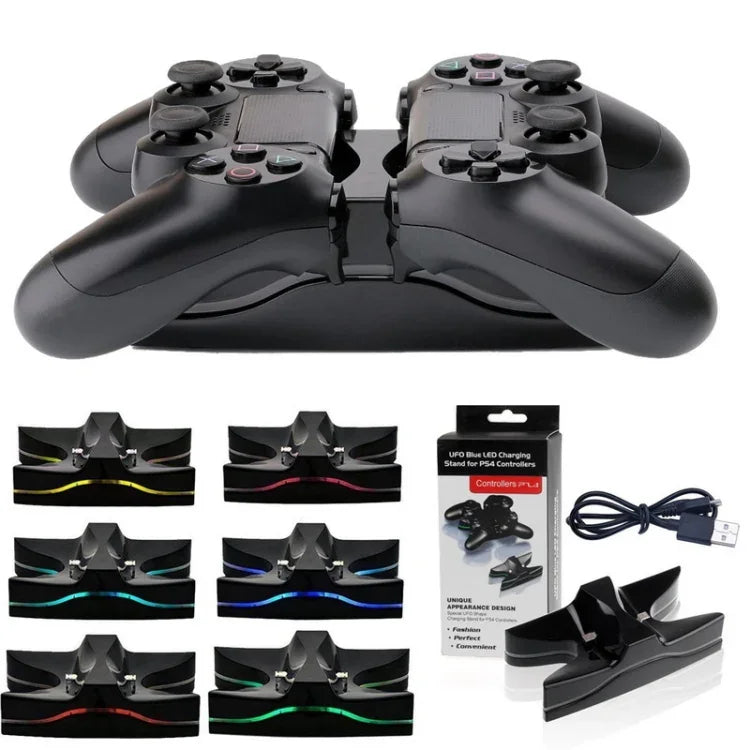 特殊 UFO 造型雙 USB 充電座支架 / 控制器充電座，適用 PS4 Playstation 4，附多色 LED，適用 PS