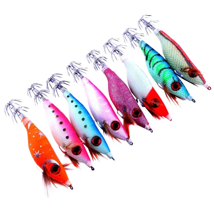 HENGJIA HENG JIA SJ011 8合1 10cm夜光塑料硬餌魷魚釣魚餌套裝釣魚用具餌料，隨機顏色發貨