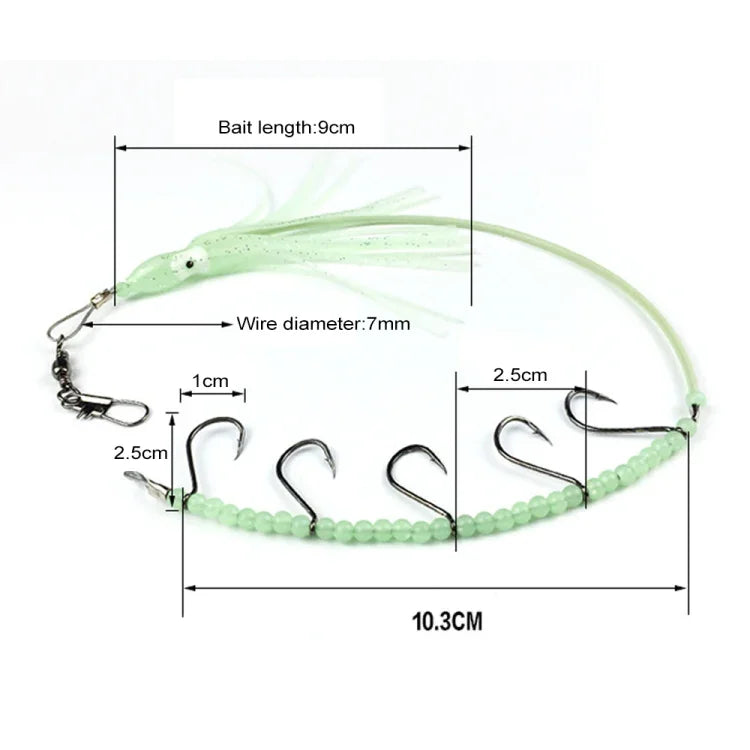 HENGJIA 32cm/7g 釣魚刀魚線夜光章魚魷魚鉤5鉤