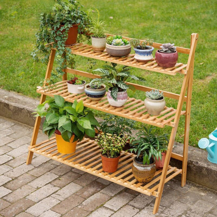 竹製三層懸掛植物架 花盆收納架 折疊展示架 植物架，寬度：100cm，三層寬度：100cm（白色），三層寬度：100cm（杏色）
