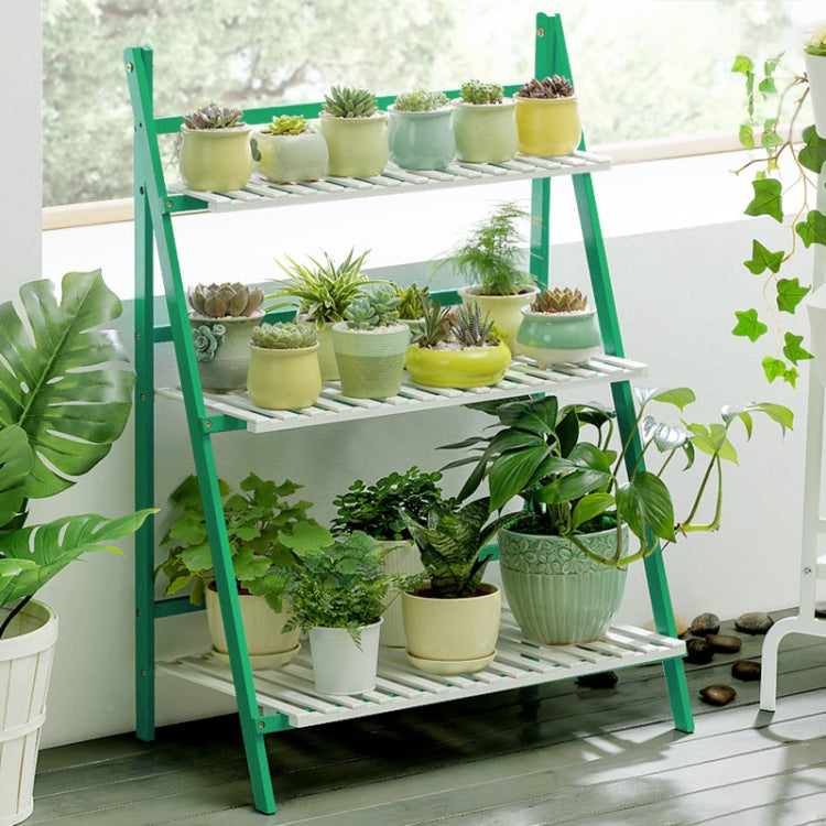 竹製三層懸掛植物架 花盆收納架 折疊展示架 植物架，寬度：70cm，三層寬度：70cm（綠色），三層寬度：70cm（白色），三層寬度：70cm（杏色）