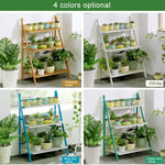 竹製三層懸掛植物架 花盆收納架 折疊展示架 植物架，寬度：70cm，三層寬度：70cm（綠色），三層寬度：70cm（白色），三層寬度：70cm（杏色）
