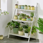 竹製三層懸掛植物架 花盆收納架 折疊展示架 植物架，寬度：70cm，三層寬度：70cm（綠色），三層寬度：70cm（白色），三層寬度：70cm（杏色）