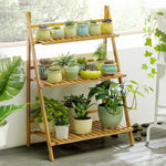竹製三層懸掛植物架 花盆收納架 折疊展示架 植物架，寬度：70cm，三層寬度：70cm（綠色），三層寬度：70cm（白色），三層寬度：70cm（杏色）