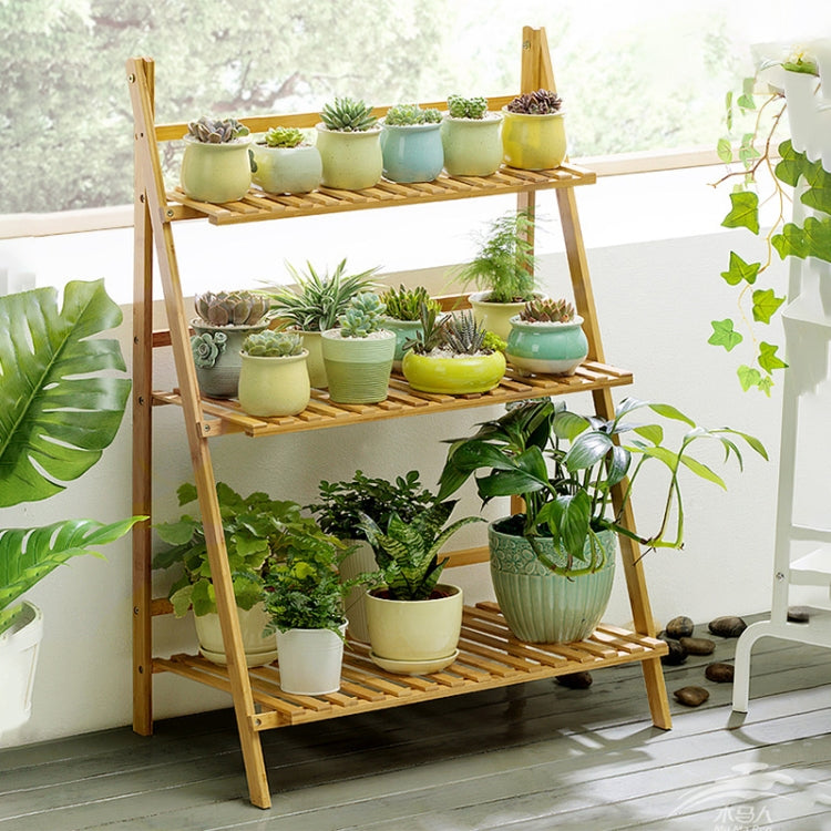 竹製三層懸掛植物架 花盆收納架 折疊展示架 植物架，寬度：70cm，三層寬度：70cm（綠色），三層寬度：70cm（白色），三層寬度：70cm（杏色）