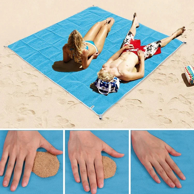 防沙墊 輕便可折疊戶外野餐墊 露營坐墊 沙灘墊，尺寸：2x2m，2 x 2m（粉色），2 x 2m（綠色），200x200m 藍色