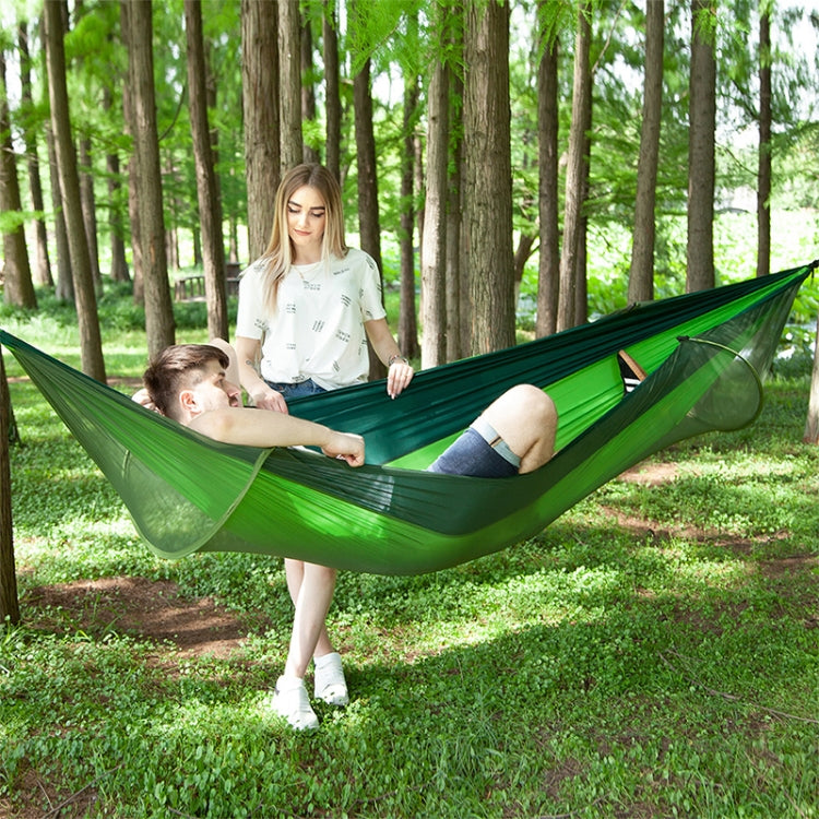 便攜戶外露營全自動尼龍降落傘吊床附蚊帳，尺寸：290 x 140cm，290x140cm 綠色，290x140cm 藍色，290x140cm 橙色，290x140cm 迷彩，290x140cm 軍綠色，290x140cm 黑色，290x140cm 深藍色