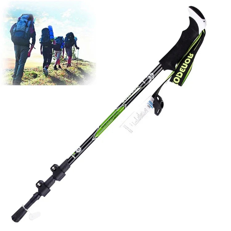 KODENOR 戶外登山便攜折疊碳纖維直柄登山杖，長度：63-135CM，長度：63-135CM（黑綠），長度：63-135CM（黑藍），長度：63-135CM（黑黃）