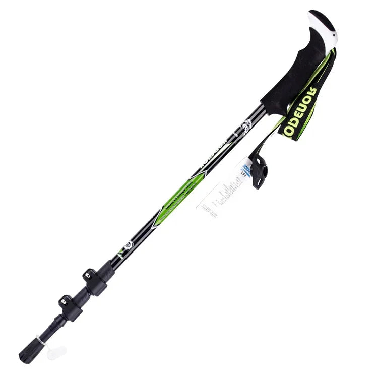 KODENOR 戶外登山便攜折疊碳纖維直柄登山杖，長度：63-135CM，長度：63-135CM（黑綠），長度：63-135CM（黑藍），長度：63-135CM（黑黃）