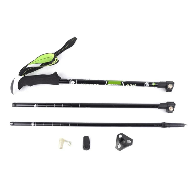 KODENOR 戶外登山便攜折疊碳纖維直柄登山杖，長度：63-135CM，長度：63-135CM（黑綠），長度：63-135CM（黑藍），長度：63-135CM（黑黃）