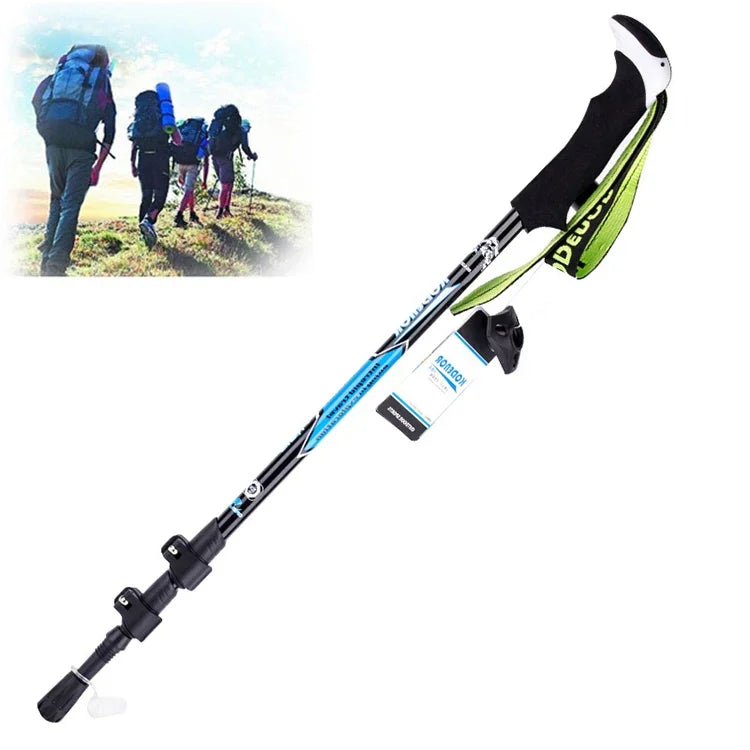 KODENOR 戶外登山便攜折疊碳纖維直柄登山杖，長度：63-135CM，長度：63-135CM（黑綠），長度：63-135CM（黑藍），長度：63-135CM（黑黃）