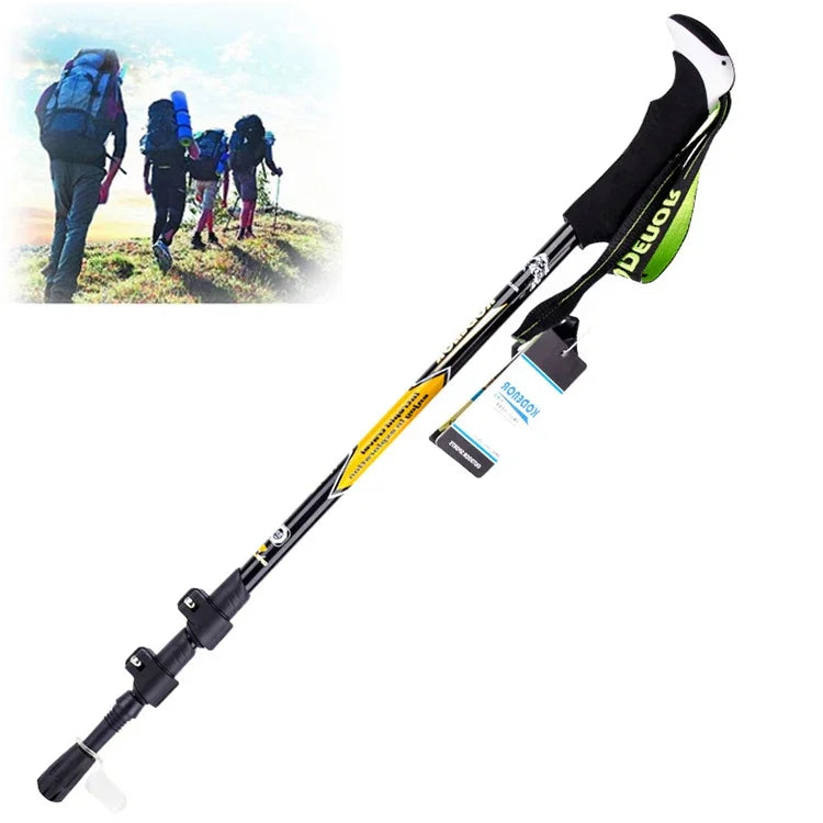 KODENOR 戶外登山便攜折疊碳纖維直柄登山杖，長度：63-135CM，長度：63-135CM（黑綠），長度：63-135CM（黑藍），長度：63-135CM（黑黃）