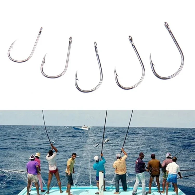 500 個混合尺寸魚形倒刺釣魚鉤帶孔，6-15 號帶孔