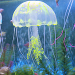水族箱裝飾品矽膠仿真螢光吸盤水母，尺寸：5*17cm，5cm