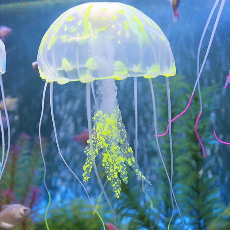 水族箱裝飾品矽膠仿真螢光吸盤水母，尺寸：5*17cm，5cm