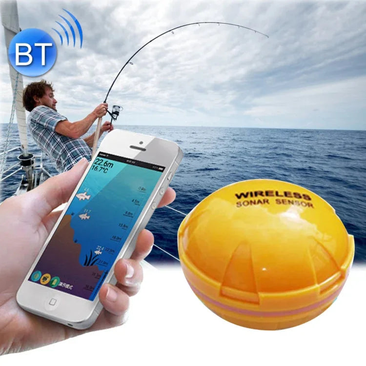 藍牙魚探器 125KHz 聲納感測器 0.6-36m 深度定位魚群探測警報 適用於 iOS 及 Android 手機，操作範圍：0.6-36m