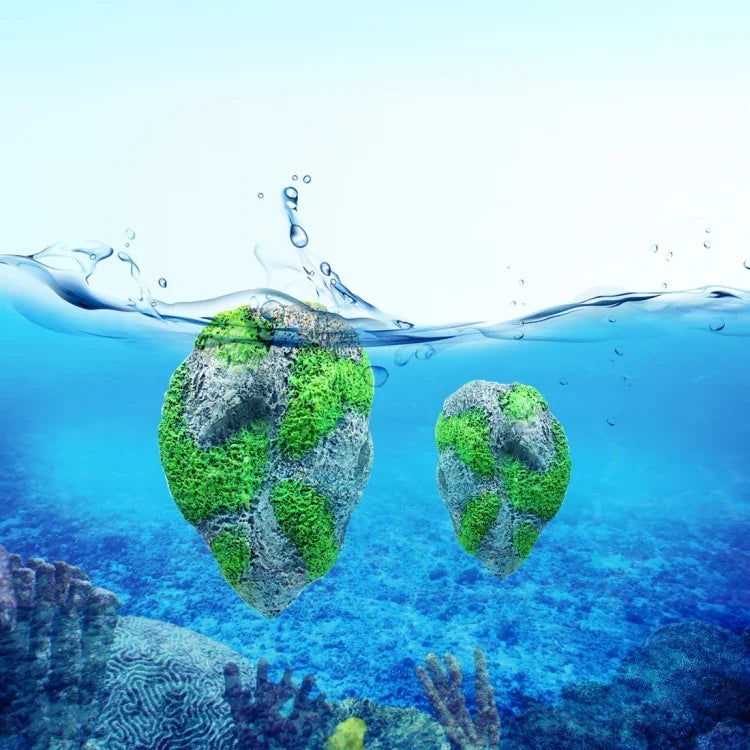 水族箱裝飾漂浮浮石懸浮石人工魚缸水族苔蘚飛石水生裝飾景觀，大號尺寸：13.0 x 21.0cm，漂浮石大號尺寸：13.0 x 21.0cm