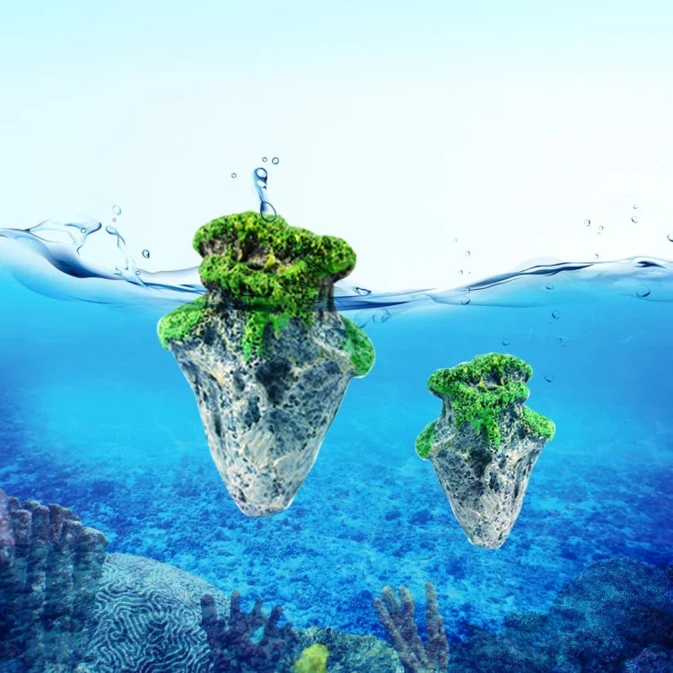 水族箱裝飾漂浮浮石懸浮石人工魚缸水族苔蘚飛石水生裝飾景觀，小號尺寸：5.8 x 9.2cm，漂浮石小號尺寸：5.8 x 9.2cm