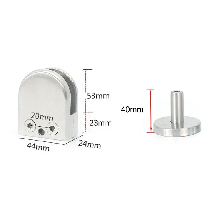 304 不鏽鋼玻璃魚嘴支撐桿固定夾，附 14x40mm 桿，規格：M，M，附 14x40mm 桿