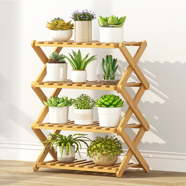 4 層陽台客廳可折疊實木花架 盆栽種植架，長度：50cm，50cm 4 層