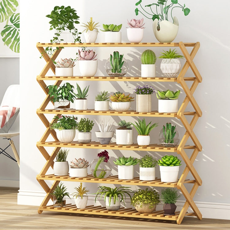 6 層陽台客廳可折疊實木花架 盆栽種植架，長度：100cm，100cm 6 層