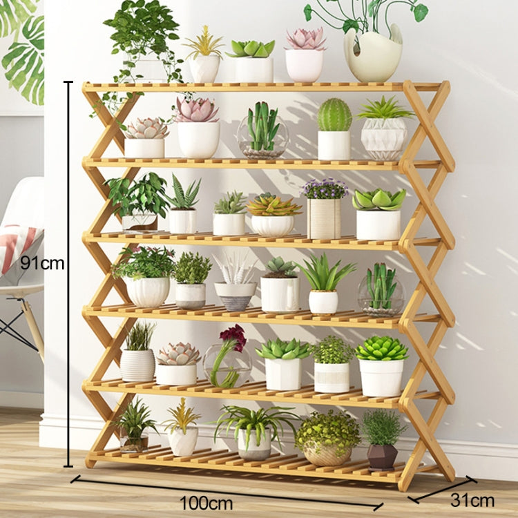 6 層陽台客廳可折疊實木花架 盆栽種植架，長度：100cm，100cm 6 層