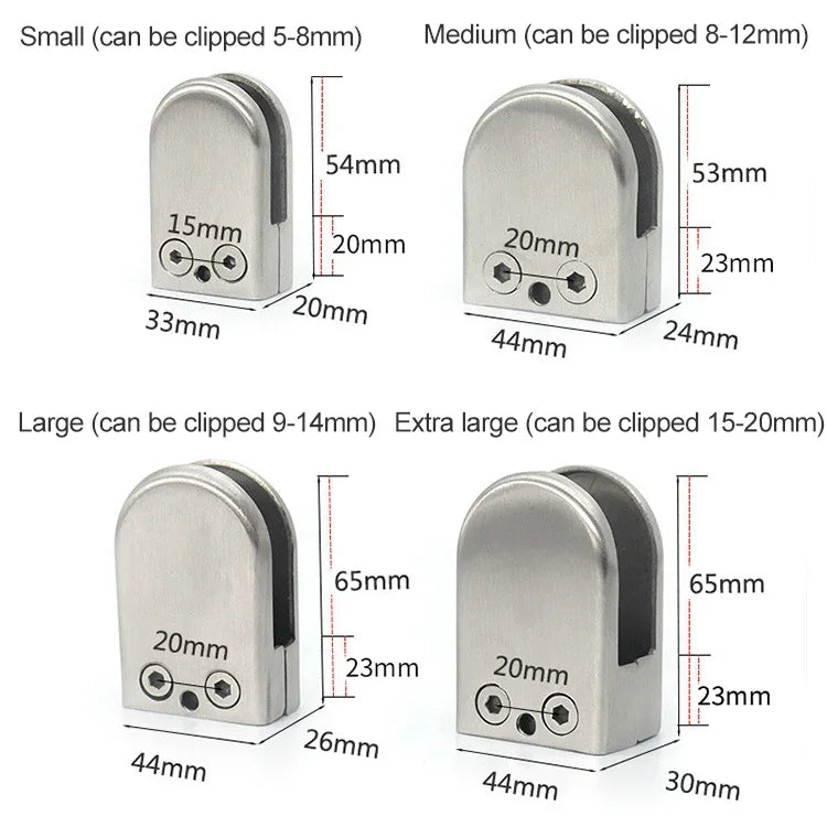 9-14mm Concave Curved Bottom Matte Polished 304 Stainless Steel Fixed Clip Railing Glass Wood Layer Board Clamp Bracket, 12-16mm, Curved Bottom, 304 Stainless Steel