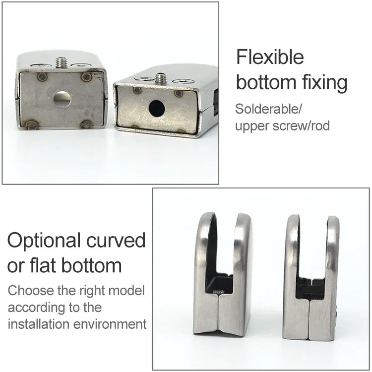 5-8mm Concave Curved Bottom Matte Polished 304 Stainless Steel Fixed Clip Railing Glass Wood Layer Board Clamp Bracket, 5-8mm, Curved Bottom, 304 Stainless Steel