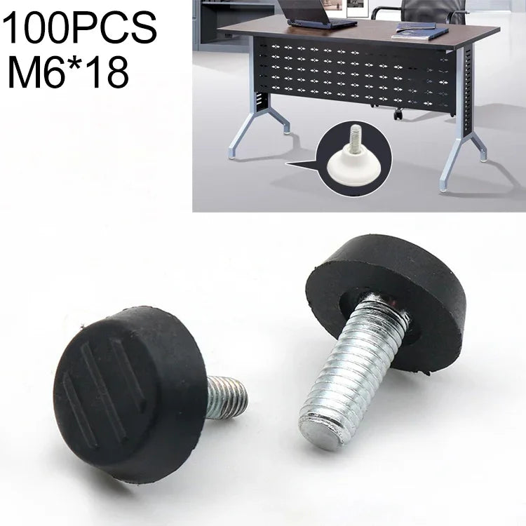 100個可調腳墊家具螺絲支撐柱，M6x18（黑色），M6x18（黑色）