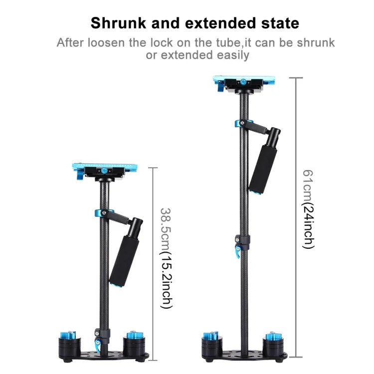 PULUZ 38.5-61cm碳纖維手持穩定器，適用DSLR及數位攝影機，承重範圍：0.5-3公斤，P60T藍色，P60T紅色
