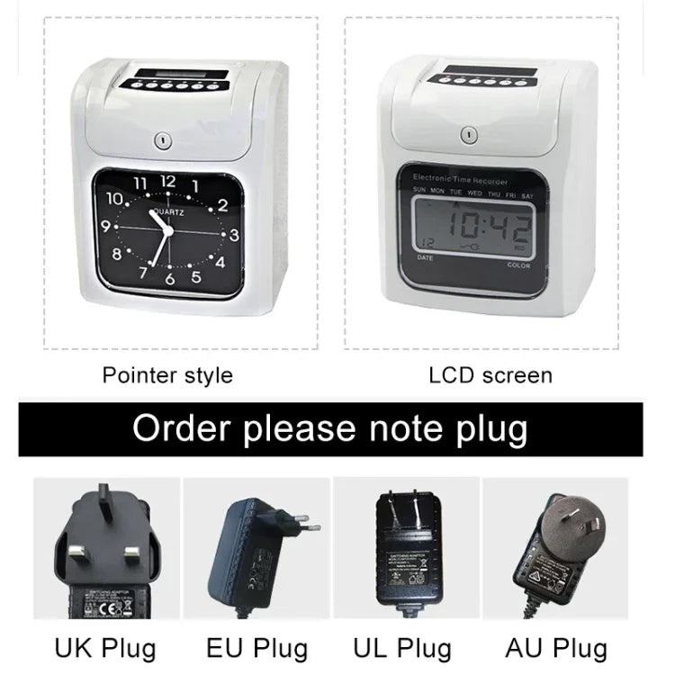 液晶屏電子打卡鐘紙卡英語考勤機打卡機，支持音樂鈴聲，液晶屏