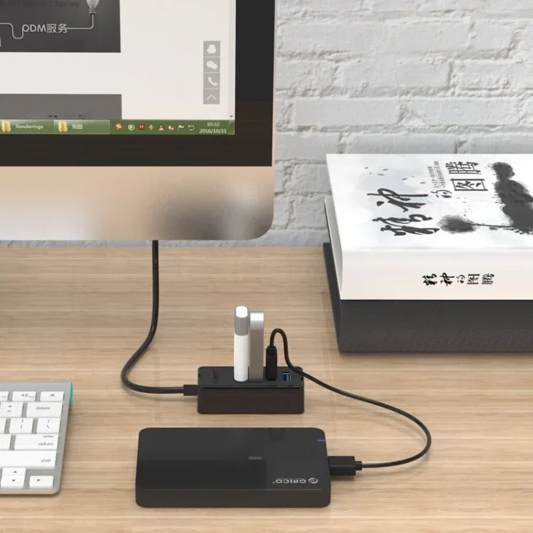 ORICO W5P-U3-30 4 埠 USB 3.0 桌面集線器，附 30 公分 Micro USB 電源線，W5P-U3-30 黑色