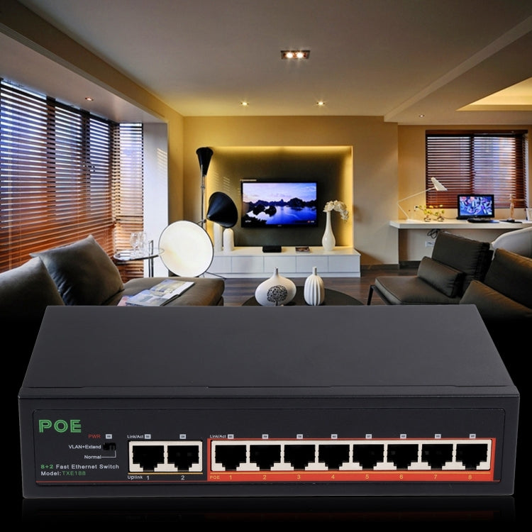 8埠10/100Mbps POE交換機 IEEE802.3af 以太網供電網路交換機 適用於IP攝像機 VoIP電話 AP設備，8埠黑色