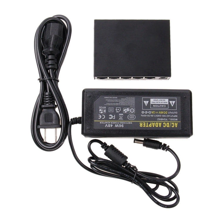 5埠10/100Mbps POE交換機 IEEE802.3af 以太網供電網路交換機 適用於IP攝像機 VoIP電話 AP設備，5埠黑色