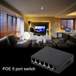 5埠10/100Mbps POE交換機 IEEE802.3af 以太網供電網路交換機 適用於IP攝像機 VoIP電話 AP設備，5埠黑色