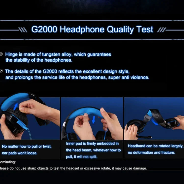 KOTION EACH G2000 耳罩式遊戲耳機，帶麥克風立體聲重低音LED燈，適用於PC玩家，線長約2.2m（白色+紅色），G2000