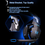 KOTION EACH G2000 耳罩式遊戲耳機，帶麥克風立體聲重低音LED燈，適用於PC玩家，線長約2.2m（白色+紅色），G2000