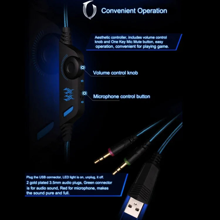 KOTION EACH G2000 耳罩式遊戲耳機，帶麥克風立體聲重低音LED燈，適用於PC玩家，線長約2.2m（白色+紅色），G2000