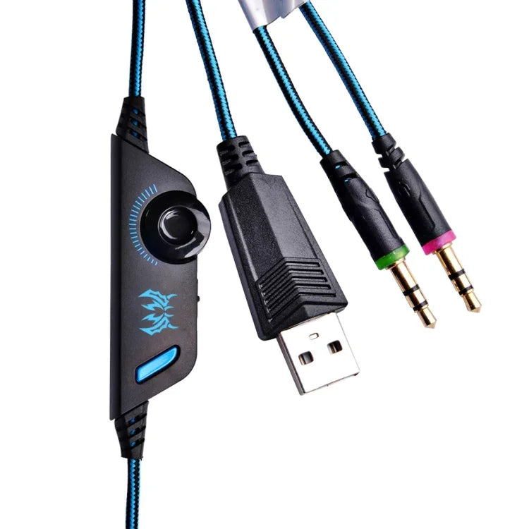 KOTION EACH G2000 耳罩式遊戲耳機，帶麥克風立體聲重低音LED燈，適用於PC玩家，線長約2.2m（白色+紅色），G2000