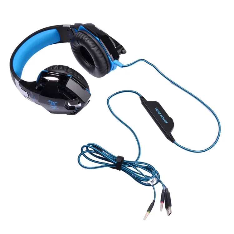 KOTION EACH G2000 耳罩式遊戲耳機，帶麥克風立體聲重低音LED燈，適用於PC玩家，線長約2.2m（白色+紅色），G2000