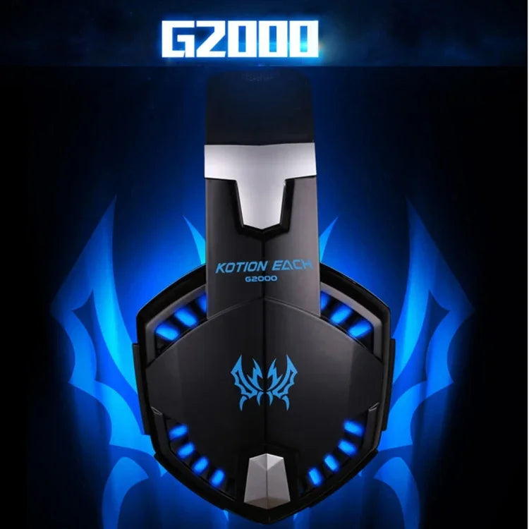 KOTION EACH G2000 耳罩式遊戲耳機，帶麥克風立體聲重低音LED燈，適用於PC玩家，線長約2.2m（白色+紅色），G2000