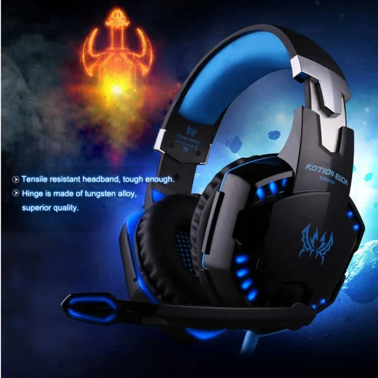KOTION EACH G2000 耳罩式遊戲耳機，帶麥克風立體聲重低音LED燈，適用於PC玩家，線長約2.2m（白色+紅色），G2000
