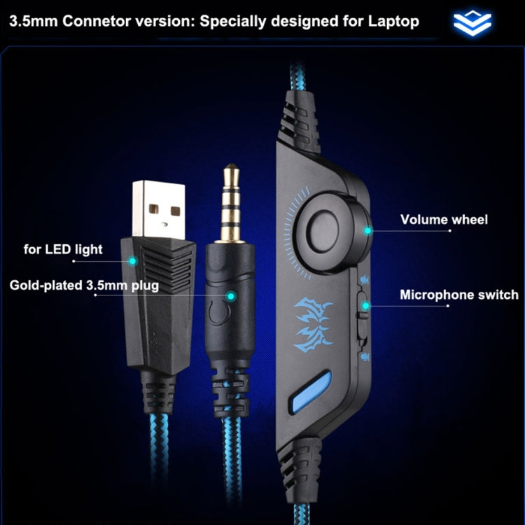 KOTION EACH G9000 3.5mm 遊戲耳機，帶麥克風LED燈，適用於筆記型電腦/平板/手機，線長約2.2m，G9000